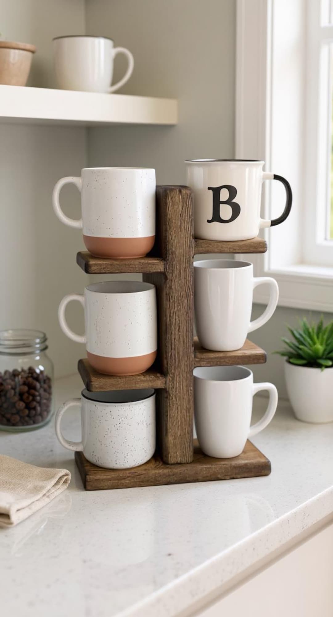 Mug Cup Holder Stand / Wooden / Display Shelf / Tiered / Coffee