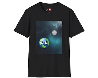 Anxious moon, happy earth | Space Planet Graphic Tee