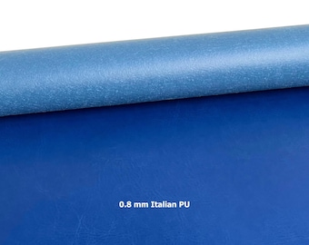 Tissu similicuir bleu effet vieilli 0,8 mm, matériau PU pour sacs, portefeuilles, Côme italien