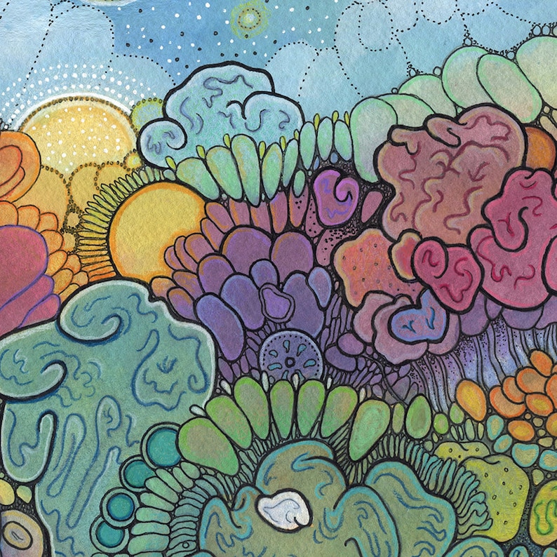 Abstract Circles Watercolor in Mat DoodlePainting Magic Hour ORIGINAL 20x16