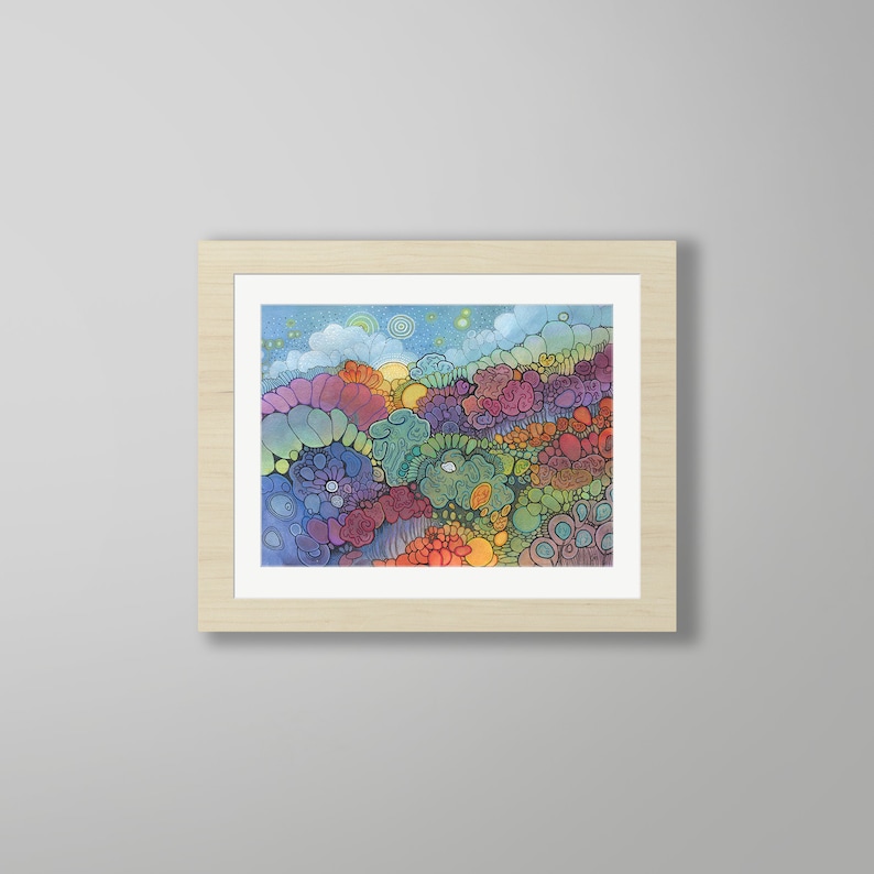 Abstract Circles Watercolor in Mat DoodlePainting Magic Hour ORIGINAL 20x16