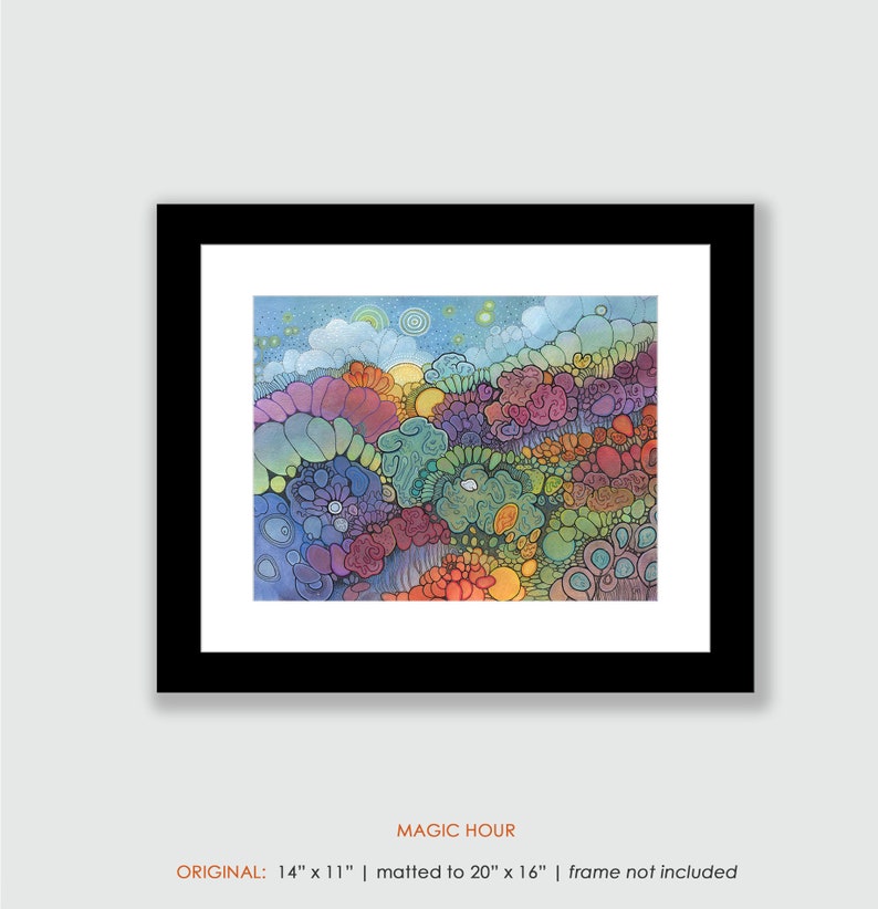Abstract Circles Watercolor in Mat DoodlePainting Magic Hour ORIGINAL 20x16