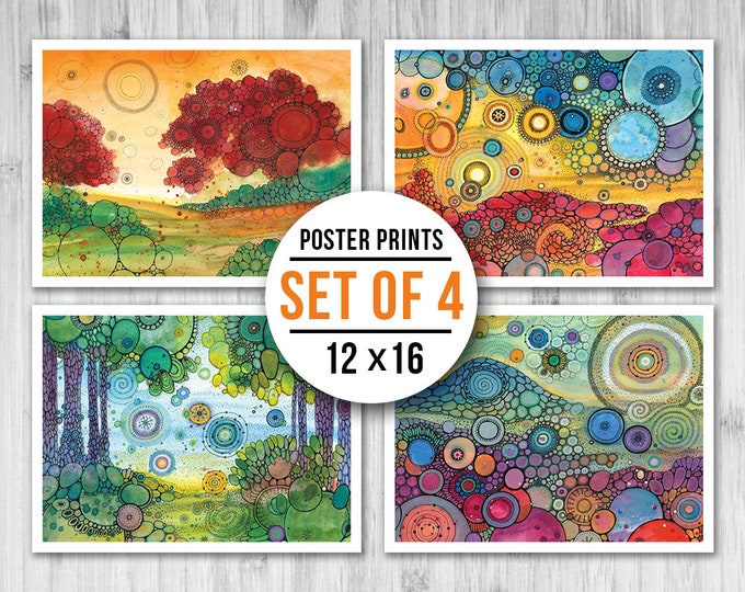 MINI POSTER PACK - Whimsical Views -  Set of Four 12x16 Mini Posters