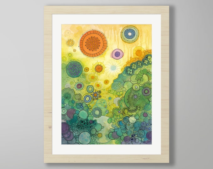 DoodlePainting - ORIGINAL -  22x28 - Abstract Circles Watercolor in Mat -  There Beneath