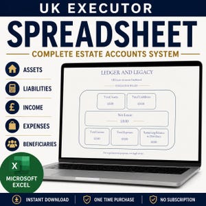 Britische Nachlassverwaltungs-Tabelle | Nachlasskonten-Übersicht für Nachlassverfahren | Excel-Vorlage zum Download