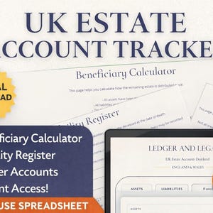 Estate Accounts Excel Template for Executors | UK Probate Spreadsheet | Beneficiary Calculator | Easy-to-Use (England & Wales)