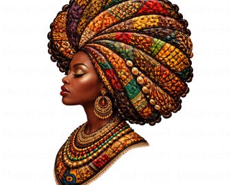 Black Afro Queen Png: Quilted Afrocentric Sublimation Clipart