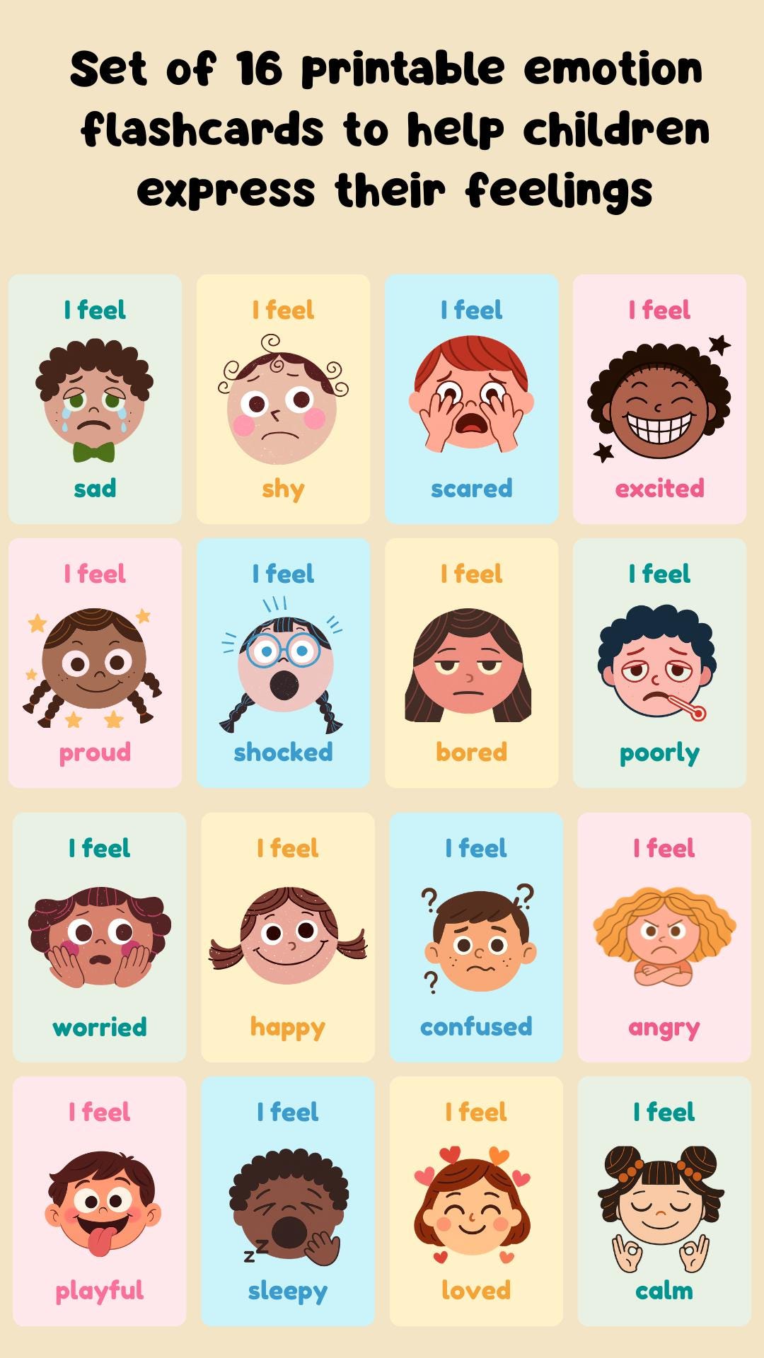 Printable Emotion Flashcards for Kids | Feelings Cards | Social ...