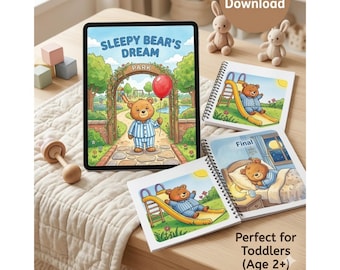 Sömnig björn godnattsaga, målarbilder för småbarn, barnens kvällsrutin (PDF-nedladdning)