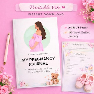 Graviditetsdagbok utskrivbar PDF | Graviditetsplanerare | Babyminnesbok | Mammasuft | Direktnedladdning