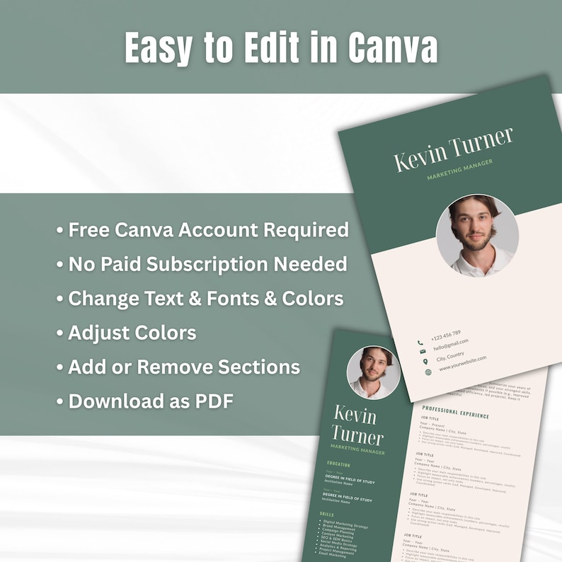 Complete Resume Bundle | Cover Letter, Reference Page | Edit With Canva ...