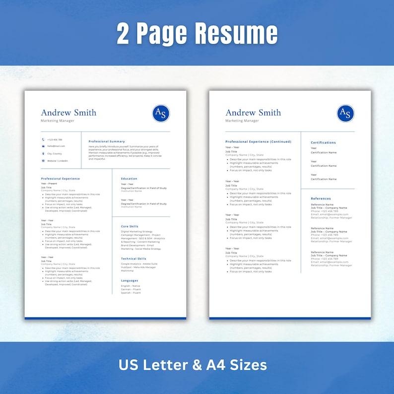 Executive Resume Template Canva | ATS Friendly CV | Professional 1-2 ...