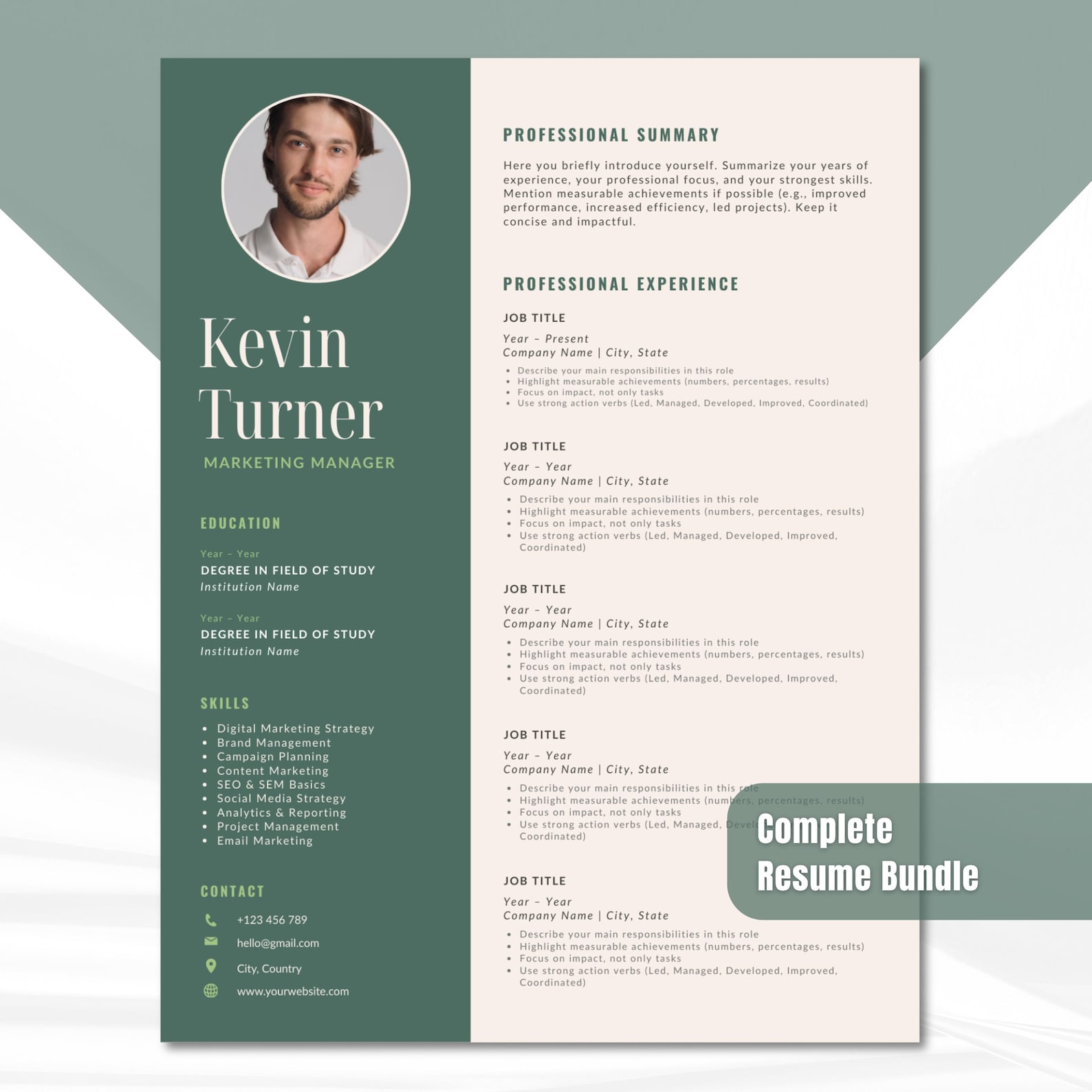 Complete Resume Bundle | Cover Letter, Reference Page | Edit With Canva ...