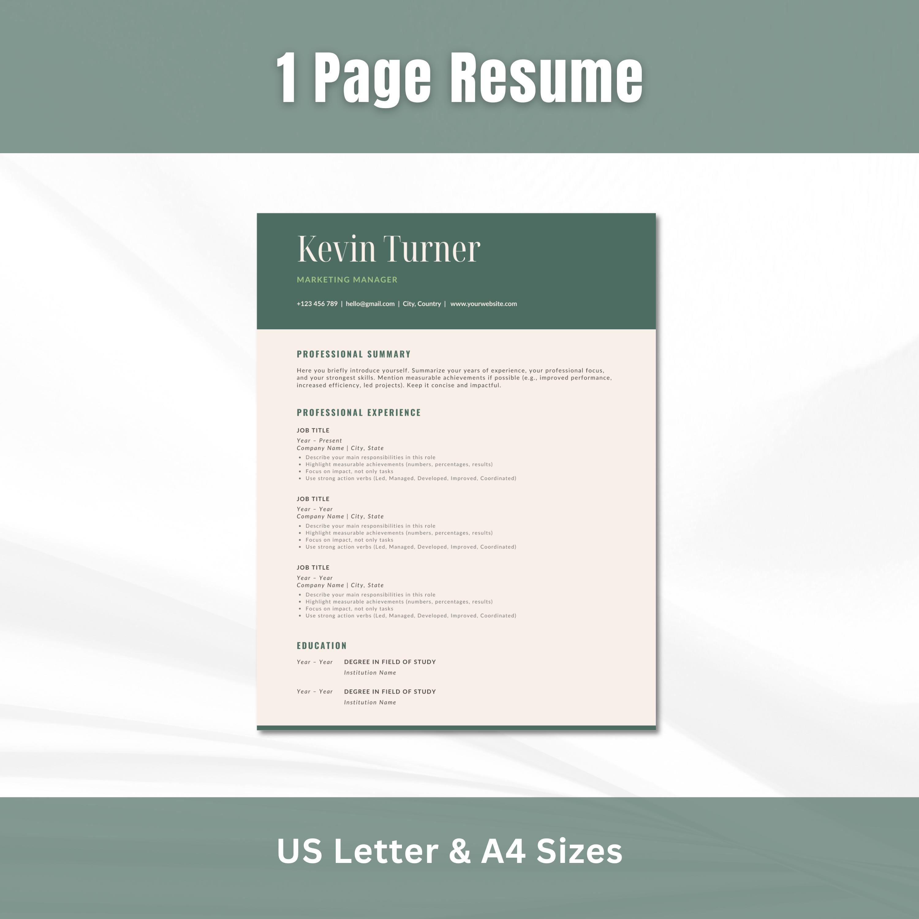 ATS Friendly Resume Template Canva | 2 Page Minimalist CV (digital ...