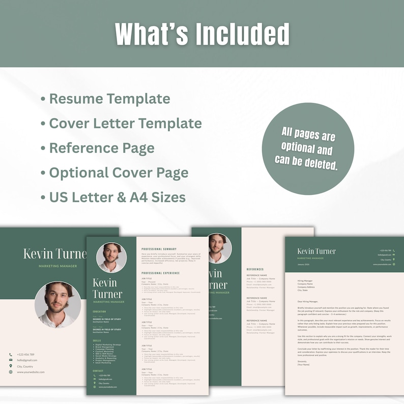 Complete Resume Bundle | Cover Letter, Reference Page | Edit With Canva ...