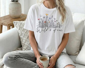 Wildflower Field Illustration T-Shirt, Botanical Floral, Wild & Free, Flower Graphic Tee