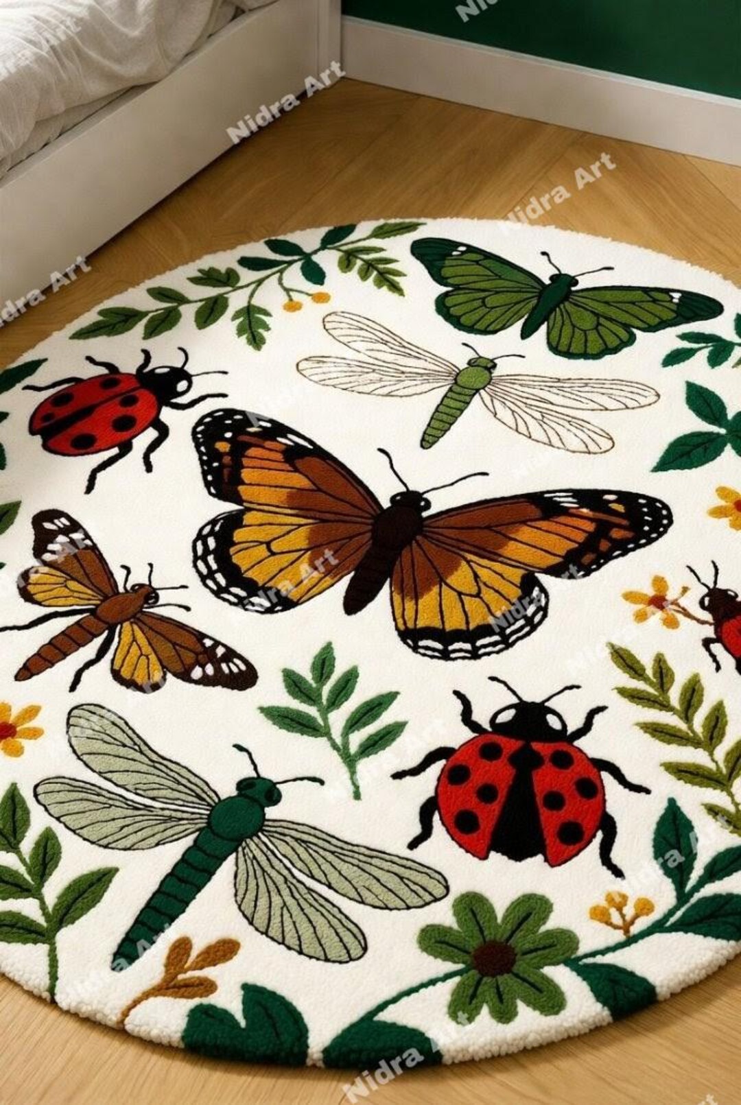 Butterfly and Insect Round Rug | Nature Garden Art | Kids & Nursery ...