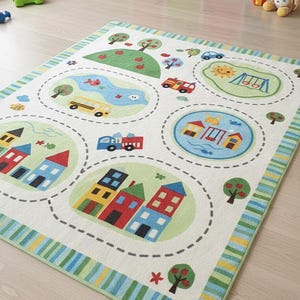 Kids Playroom Road Map Rug | Colorful Educational Area Carpet | Soft Nursery Floor Mat