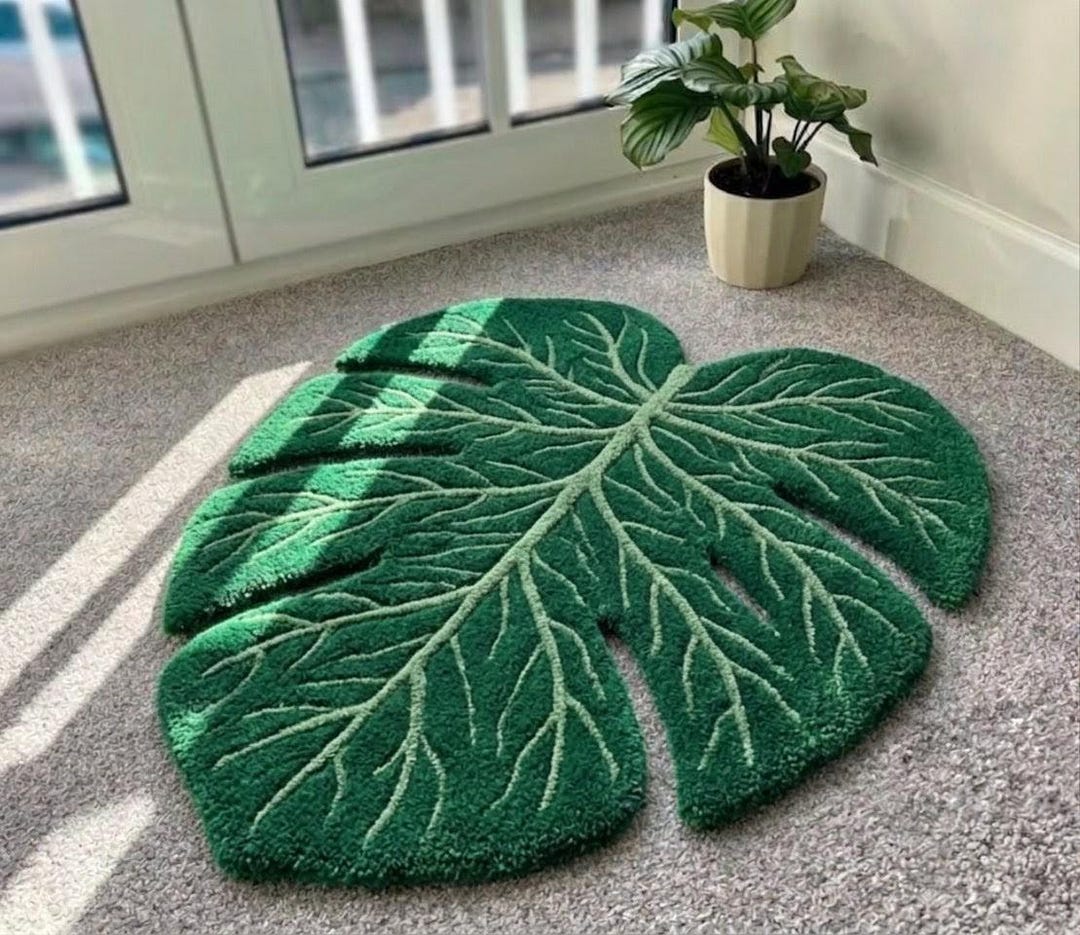 Tropical Leaf Yellow Rug | Monstera Shape | Bright Nature Accent Carpet ...