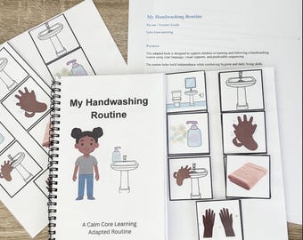 Libro adaptado sobre la rutina de lavado de manos / Producto físico / Horario visual para el autismo / Libro laminado con velcro / Habilidades para la vida en educación especial