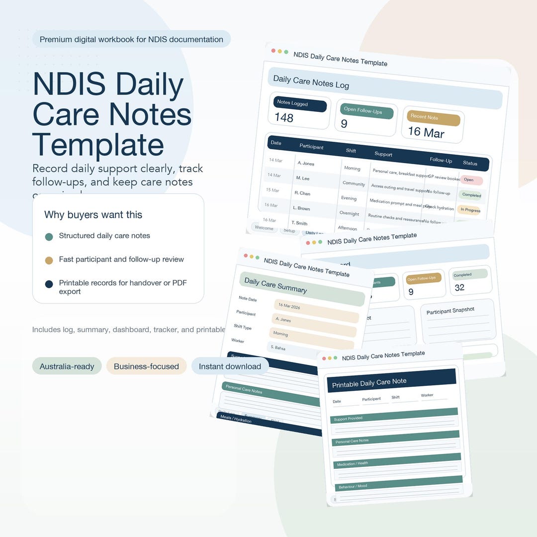 Daily Carenotes NDIS Daily Care Notes Template | Support Worker Daily Log (digital ...