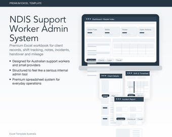 NDIS Support Worker z.B. | Stundenzettel, Notizen, Reports (Excel Template)