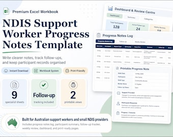 NDIS Support Worker Progress Notes Template | Australian Excel Workbook (Digital Download)