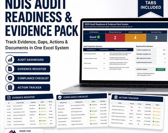 NDIS Audit Readiness Excel Template | Compliance Checklist, Evidence Register (Digital Download)
