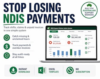 Modèle Excel de feuille de temps du travailleur de l'assistance NDIS | Suivi des équipes, des réclamations et des paiements (AU)