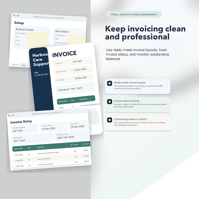 Ndis Invoice Examples NDIS Printable Invoice Template Pack N Support Worker Invoice Template ...