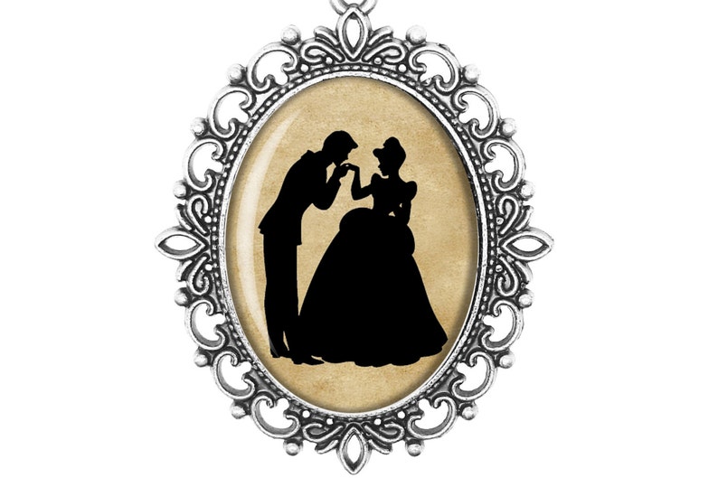 Cinderella Disney Princess Prince Charming Silhouette Cameo Large or Small Handmade Bronze or Silver Necklace Jewellery