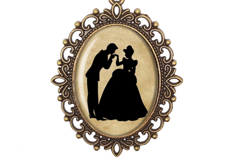 Cinderella Disney Princess Prince Charming Silhouette Cameo Large or Small Handmade Bronze or Silver Necklace Jewellery