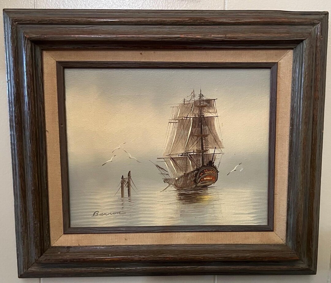 Vintage Nautical Ship Oil Painting Framed | Signed Bannon Seascape ...