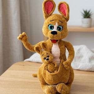 Crochet Kangaroo Pattern PDF Amigurumi Kangaroo Plush Toy Cute Kawaii Kangaroo with Baby Easy Beginner Crochet Animal DIY Gift
