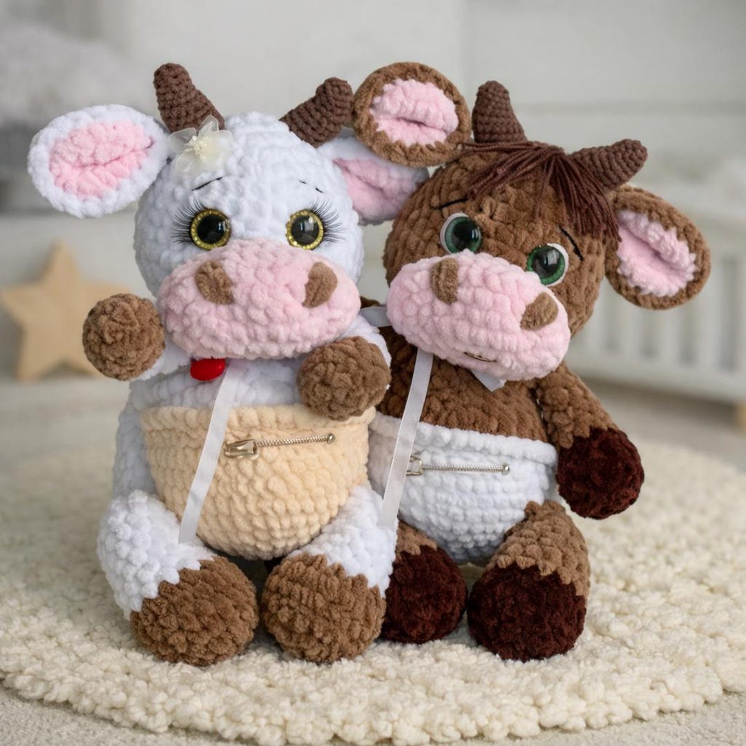 Crochet Bull Amigurumi Pattern, Farm Animal Plush Toy Tutorial (PDF ...
