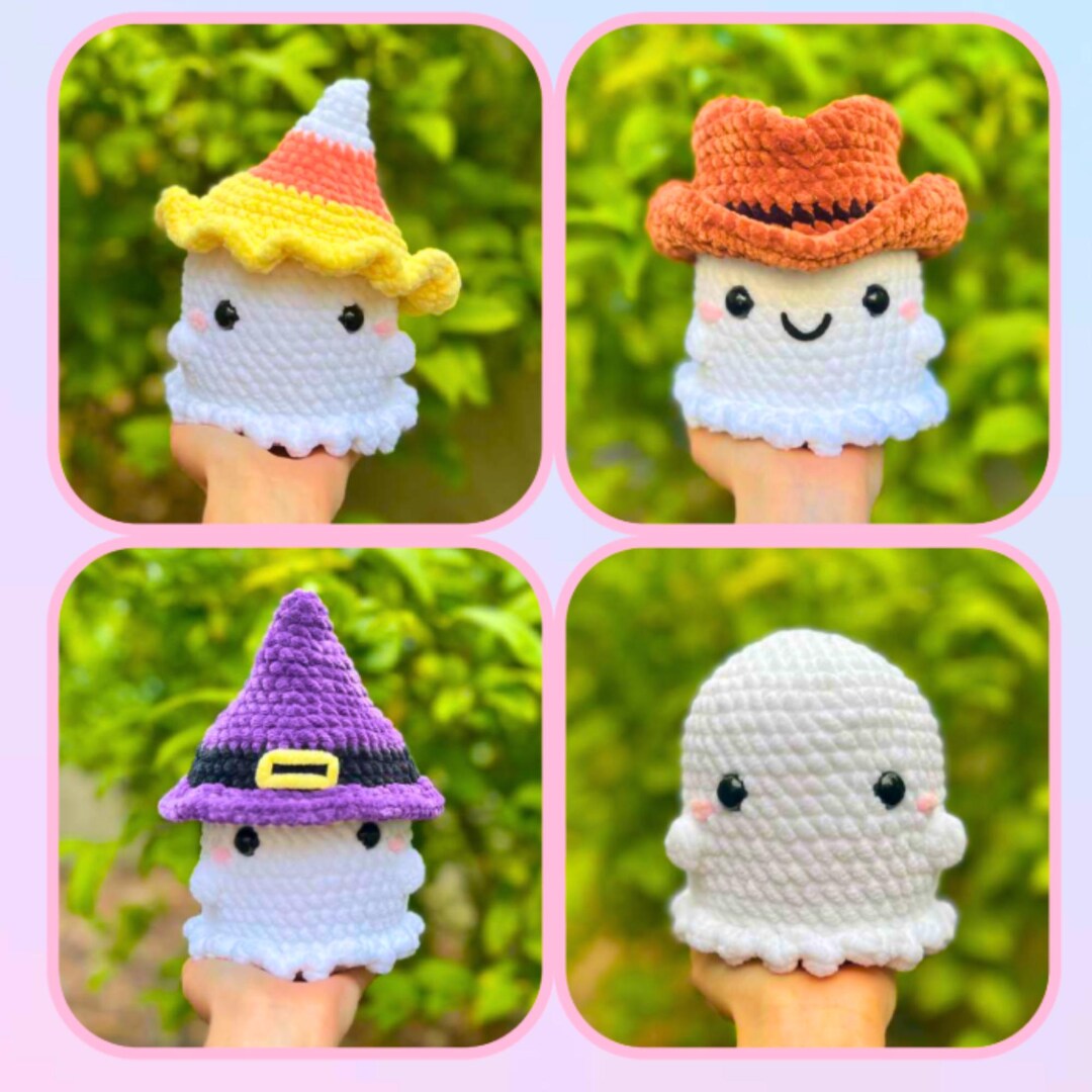 No Sew Ghost Crochet Pattern, Amigurumi Plush With Hats (PDF Download ...