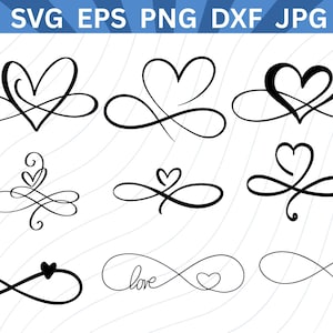 Paquete SVG del símbolo del infinito / Diseños de imágenes prediseñadas y siluetas de corazones / Descarga digital