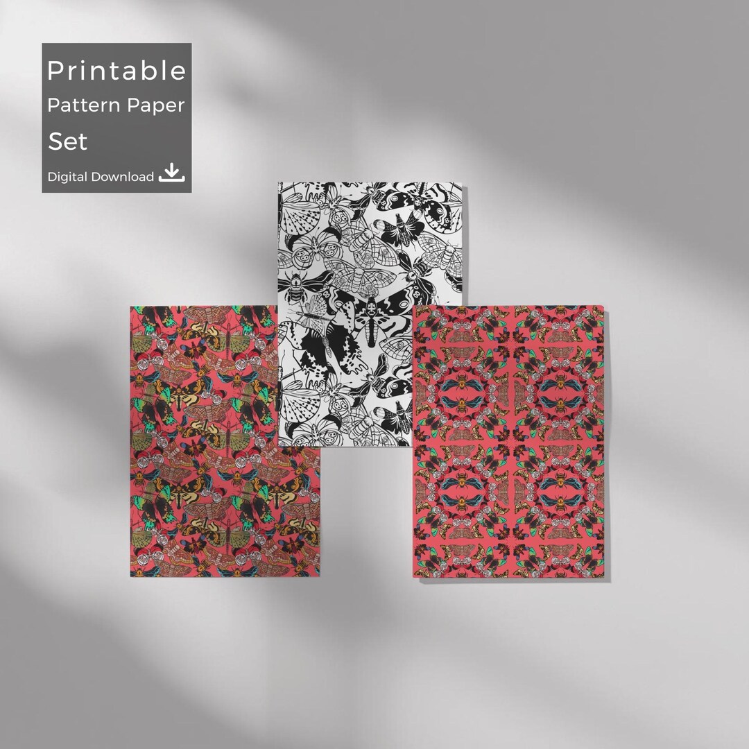 Printable Pattern Paper Set | Winged Collection | Kaleidoscope Palette ...