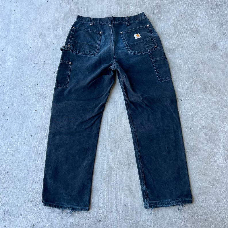 Pantalones de carpintero Carhartt de trabajo con doble rodilla en negro descolorido, talla 34 x 32 imagen 6
