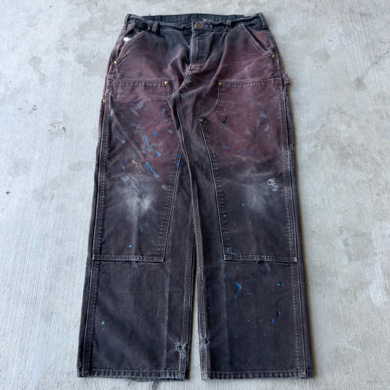 Carhartt faded black double knee work wear carpenter pants image 1