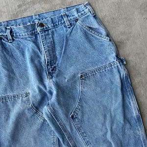 34x28.5 Carhartt blue denim jeans double knee work wear carpenter pants image 3