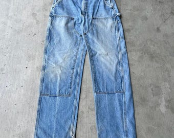 Carhartt faded denim blue jean double knee work wear carpenter pants