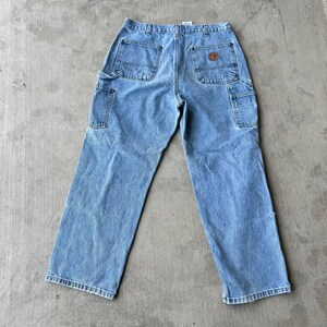 34x28.5 Carhartt blue denim jeans double knee work wear carpenter pants image 5