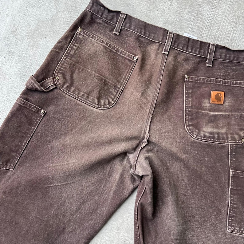 Pantalones de trabajo Carhartt color marrón desgastado con doble rodilla, estilo carpintero, talla 36x32 imagen 6