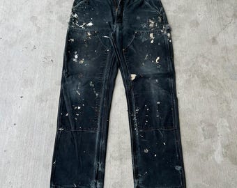 Pantalones de carpintero de trabajo Carhartt de color negro descolorido con doble rodilla