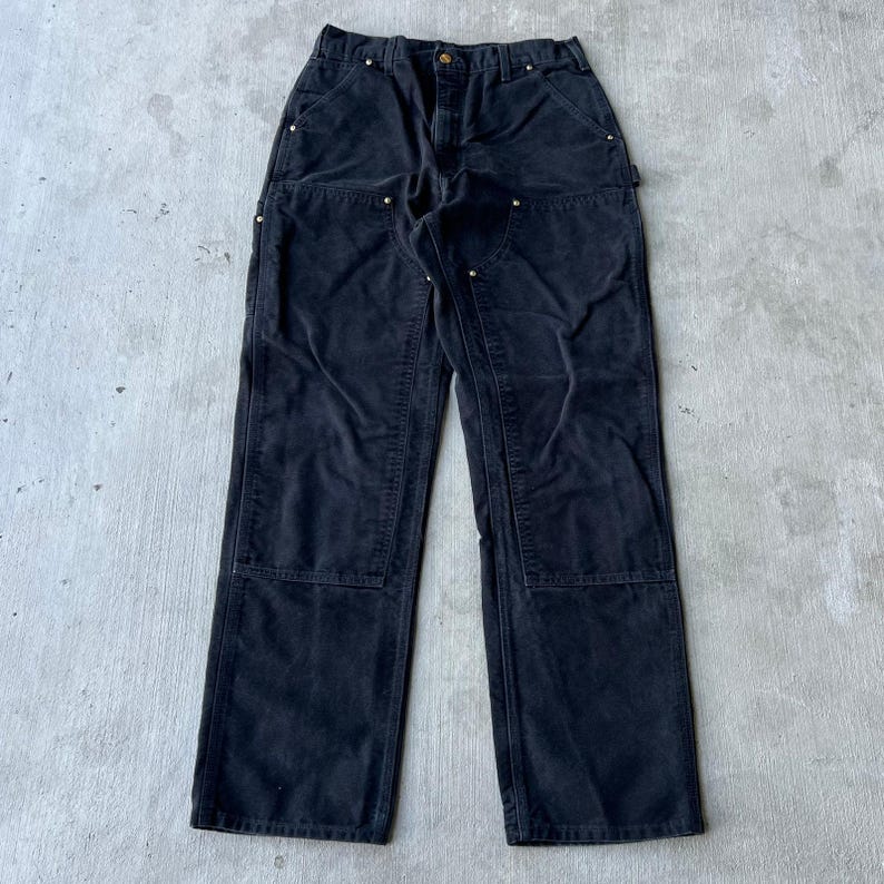 Pantalones de carpintero de trabajo Carhartt negros con doble rodilla imagen 1