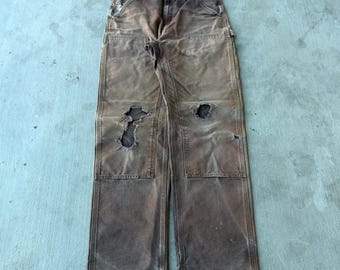 Carhartt faded brown double knee work wear carpenter pants 33x36