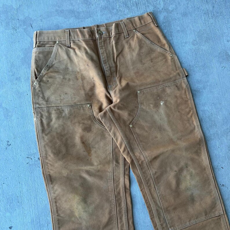 Pantalones de carpintero Carhartt marrones con doble rodilla, talla 40x34 imagen 2