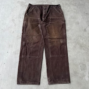 Pantalones de trabajo Carhartt color marrón desgastado con doble rodilla, estilo carpintero, talla 36x32 imagen 1