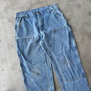 34x28.5 Carhartt blue denim jeans double knee work wear carpenter pants image 2